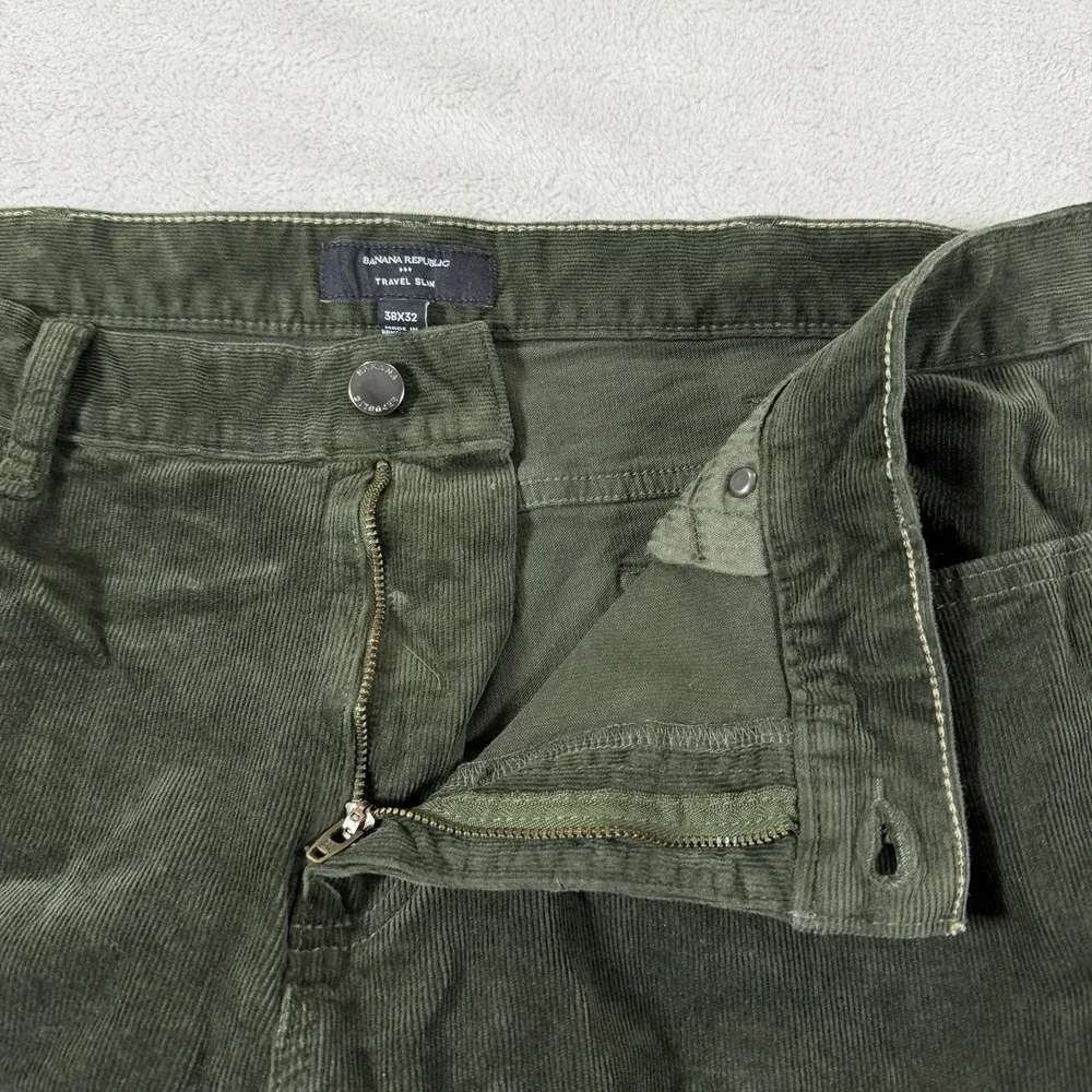 Banana Republic Mens 38x32 Travel Slim Fit Green Corduroy Pants Chino Preppy